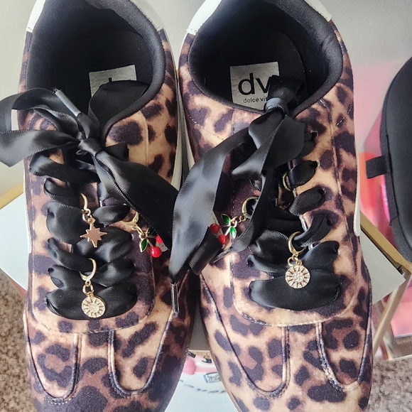 DV by Dolce Vita Shoes - DV by Dolce Vita Leopard Print Satin Ribbon Sneakers - Brown Black